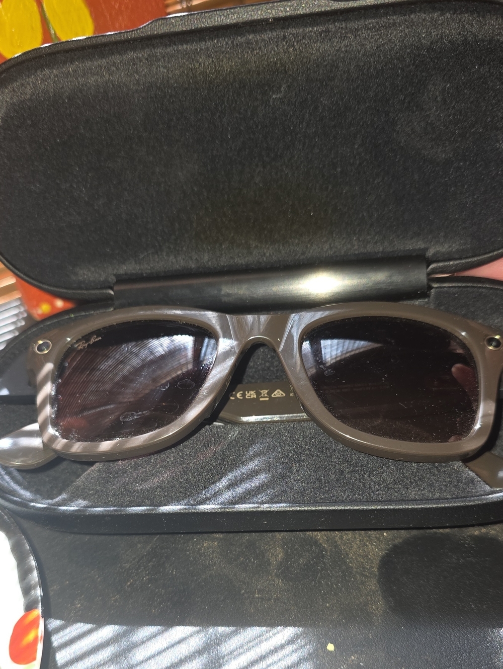 Ray-Ban Brown Frame Sunglasses with Dark Lenses. Smart sunglasses with camera.
